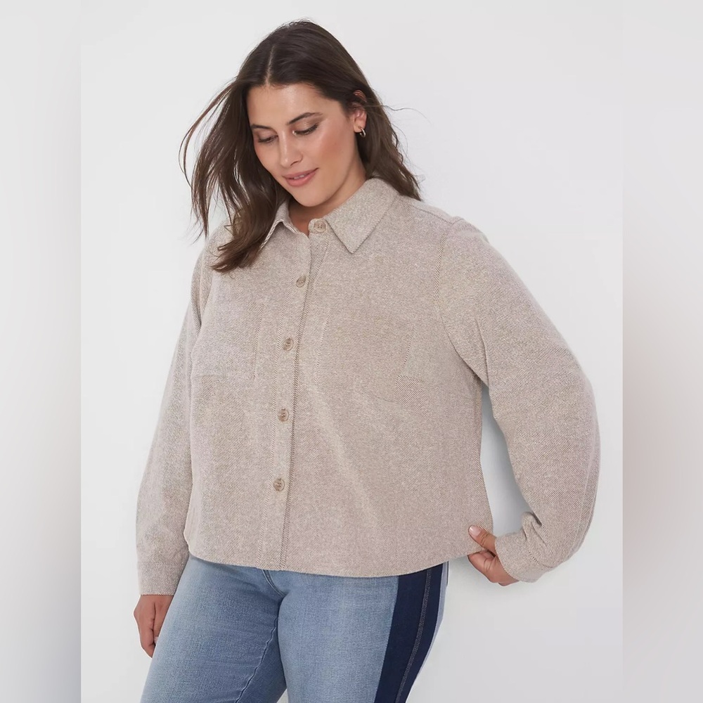 Lane Bryant -NWT- Relaxed Button-Front Cropped Shacket -100% Cotton- Size: 22/24